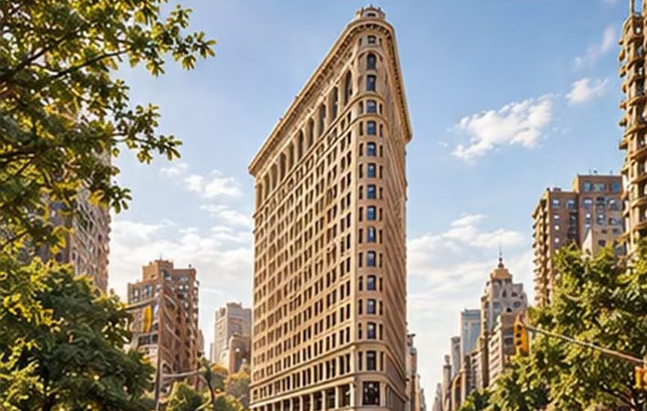 The Flatiron Building against a summer sky